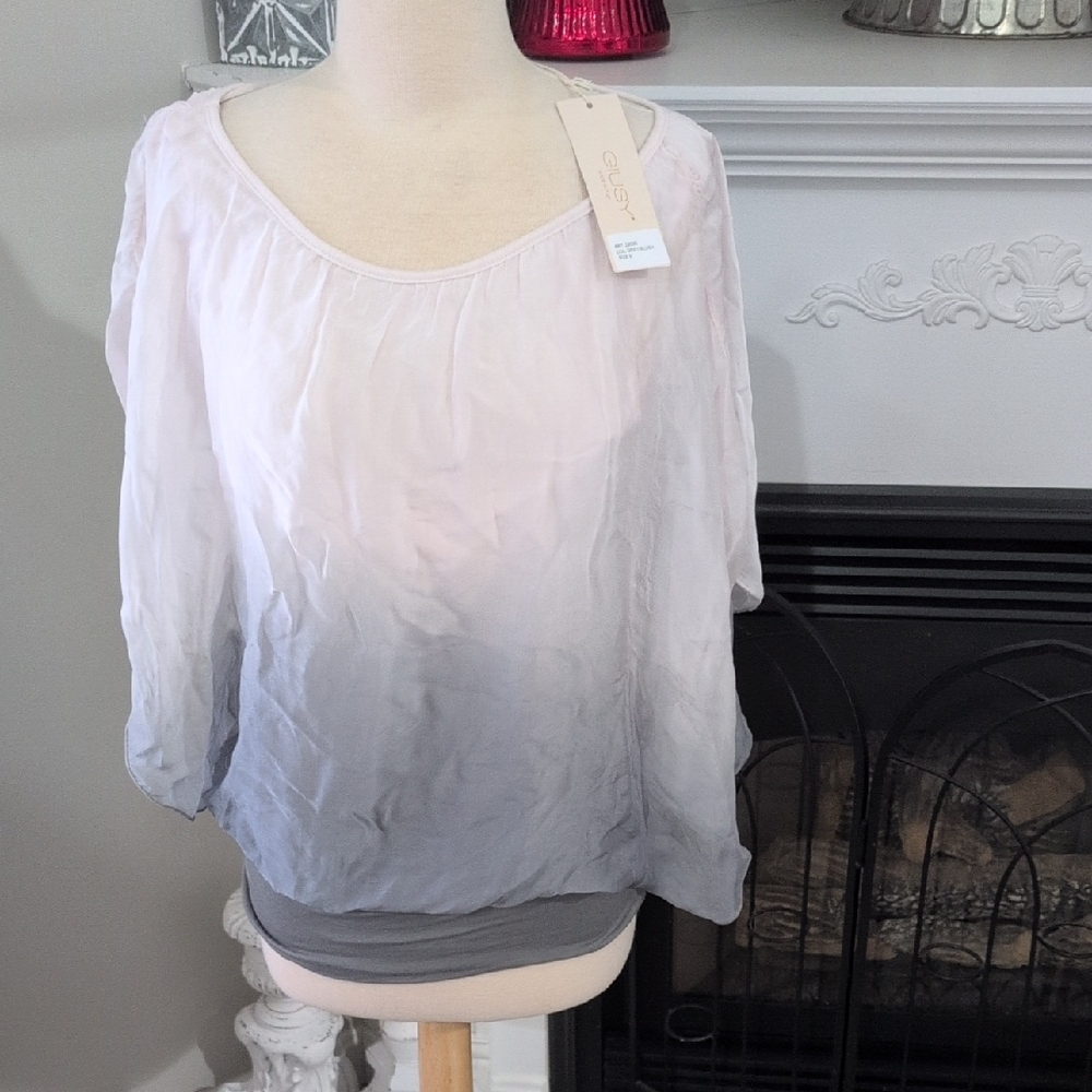 Giusy Elegant Ombre Blouse - Pink, Gray Bubble Top Size S New With Tag